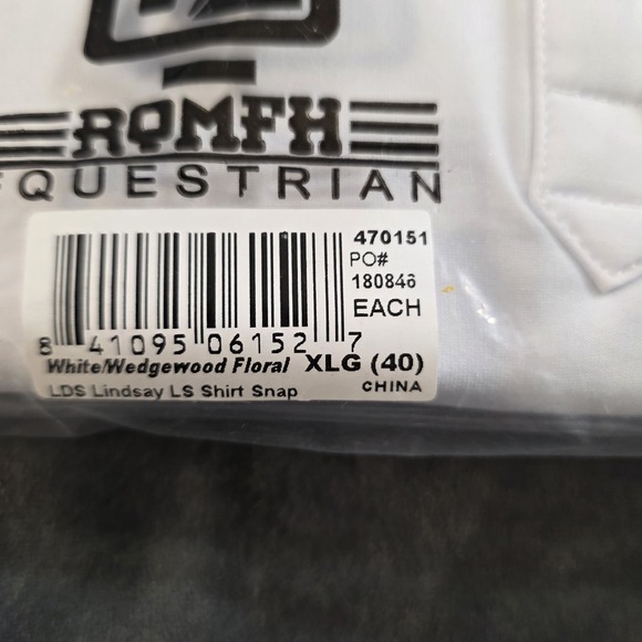 NWT Romfh XL Ladies Show Shirt White Wedgewood Floral Blue - Picture 2 of 5